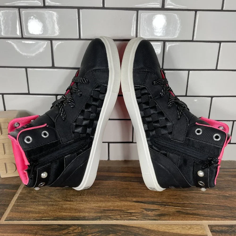 Skechers Street Shoutouts Youth Girl's Size 5 Shoes Black Pink High Top Sneaker